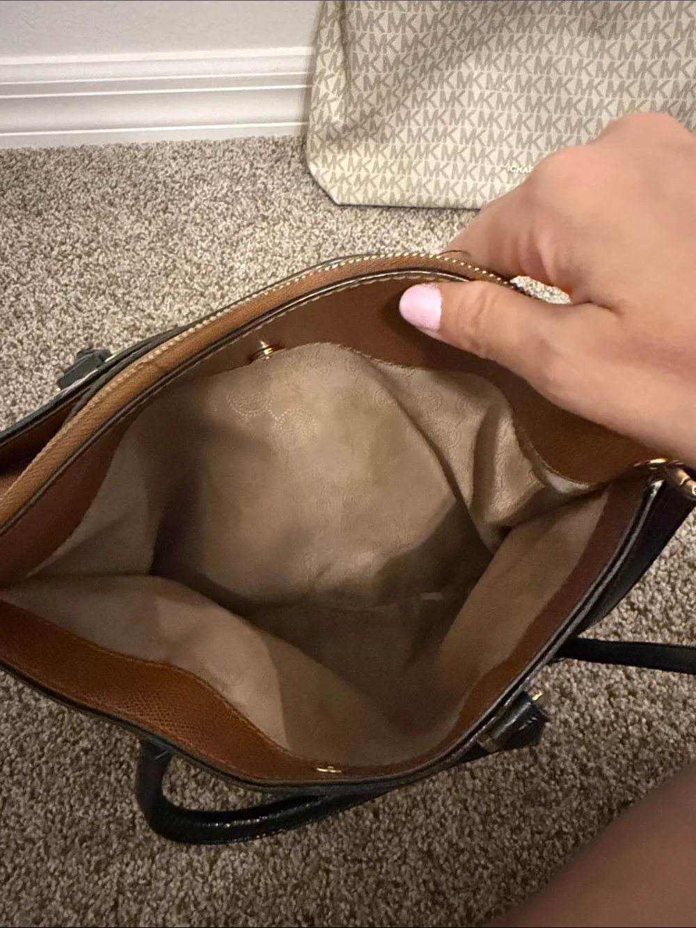 Michael Kors Brown and Cream MK Logo Shoulder Bags Duo